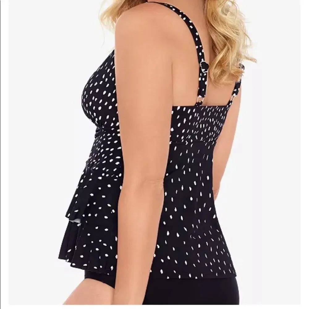 Swim Solutions black polka dot Tiered Tankini Top